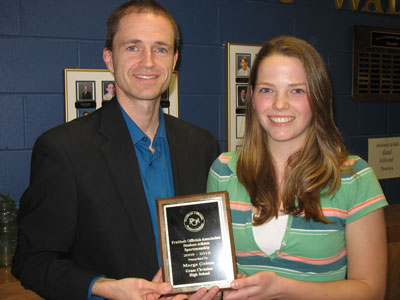 Marga Galens receives 2010 Student Sportsmanship Award from Brent Geraty